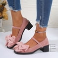 thumbnail image 6 of WAVSUF Low Chunky Heels for Women, Closed Toe Slip-On Retro Bow Urban Commute Minimalist Shoes Pink 6.5, 6 of 9