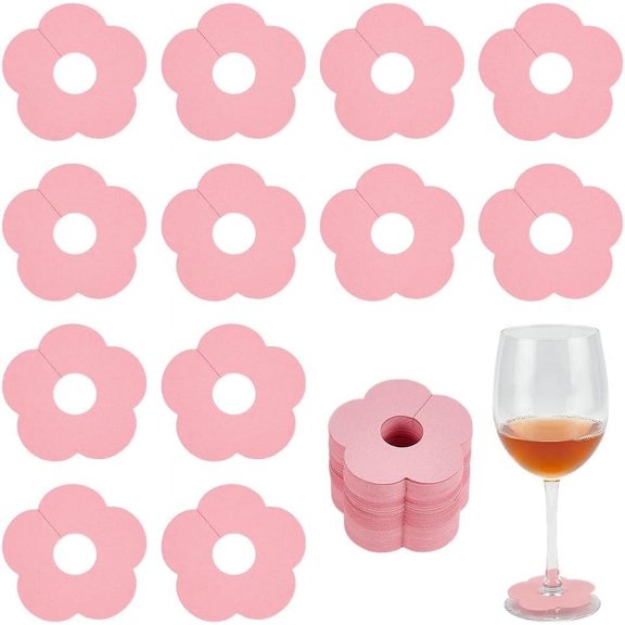 150 Pcs Drink Name Tags for Wine Glasses Flower/Round Shape Pink Paper Wine Glass Marker Blank Wine Glass Charm Cocktail Champagne Tag Identification Marker for Party Guest Colorful DIY