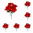 thumbnail image 2 of (Clearance) BNNG 5 Heads Red Artificial Poinsettia Bushes 6Pcs Artificial Flowers Christmas Velvet Silk Poinsettias Flowers Floral for Xmas Tree Ornament Table Centerpiece Fillers Porch Decorations, 2 of 3
