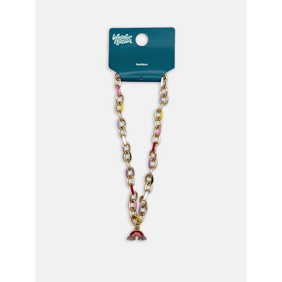 Wonder Nation Girls 1 Piece Rainbow Link Charm Necklace, Multi