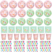 HOMEMAXS 1Set Easter Paper Plate Cup Napkin Tablecloth Party Disposable Tableware Decor