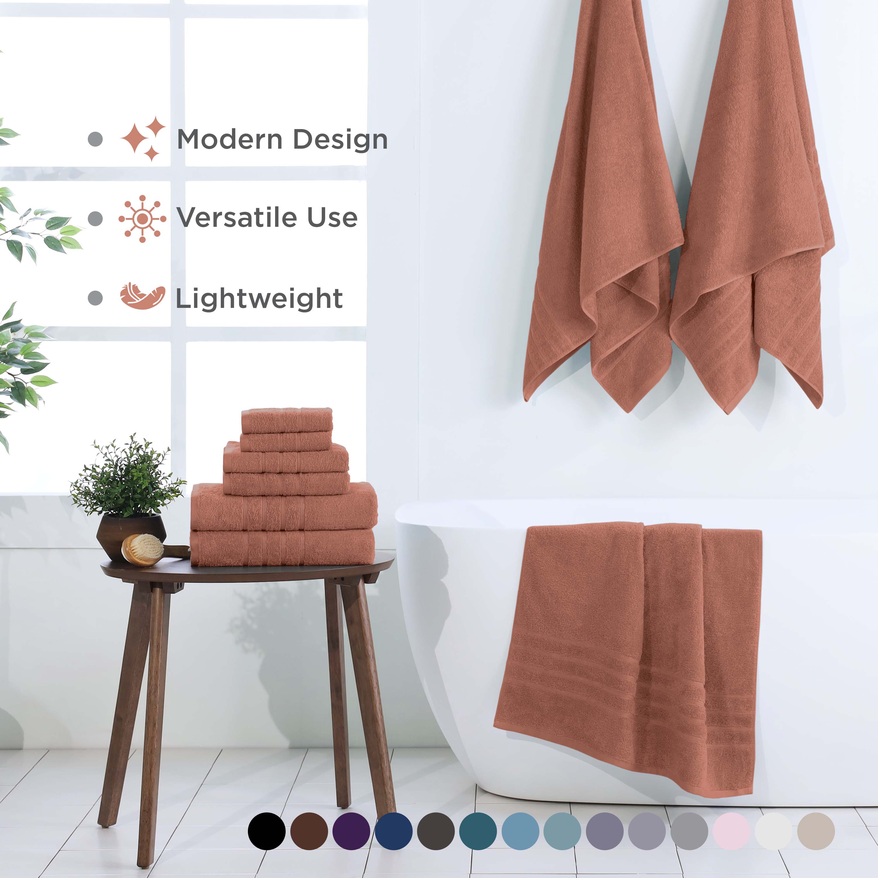 Martex 6-Piece Towel Set | 100% Cotton Soft & Absorbent Bath Towels | Terracotta