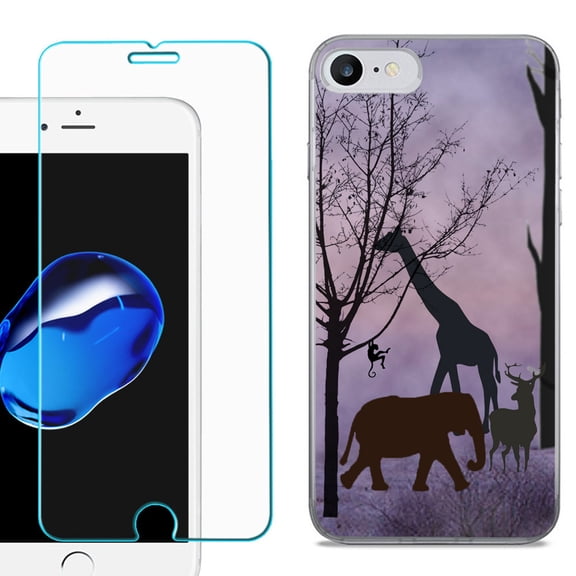 For Apple iPhone 7 / iPhone 8 Case, Slim-Fit TPU Phone Case, with Tempered Glass Screen Protector, by OneToughShield ® - Twilight Safari