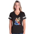 thumbnail image 1 of Womens American Flag 4th of July Kitty Football V-Neck T-Shirt, 1 of 5