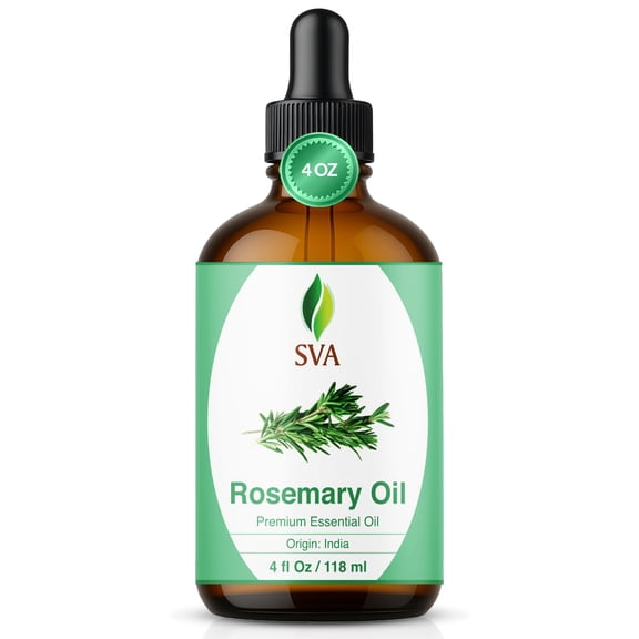 SVA Rosemary Essential Oil – 4 Fl Oz – 100% Natural Rosemary Oil for Hair, Face, Skin Care, Diffuser, Aromatherapy, Scalp, Body Massage, Soap and Candle Making – with Dropper