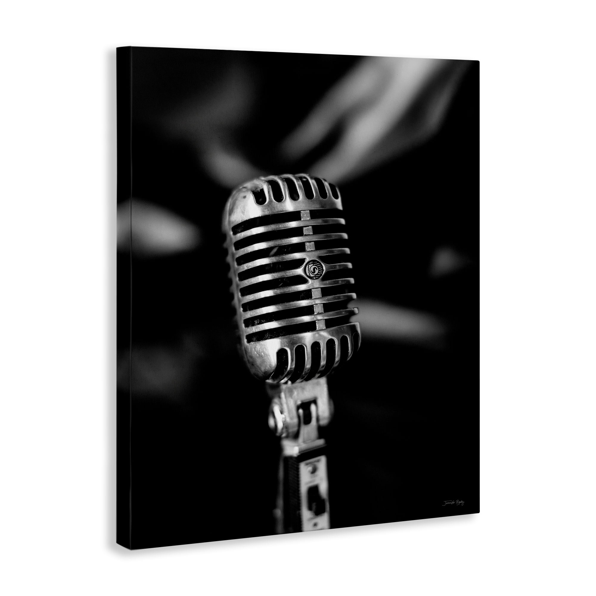 Stupell Industries Vintage Microphone on Black Entertainment Painting Wrapped Canvas Art Print Wall Art, 16 x 20