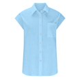 thumbnail image 4 of SDNall Short Sleeve Womens Button Up Shirt Fashion Turndown Collar Round-Neck Button Casual Elastic Comfy Blouse Shirts (Light Blue,Sizes:S-2XL), 4 of 9