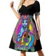 thumbnail image 2 of Vestido de manga corta con diseño de cabra psicodélica y guitarra de BMFS, ideal para festivales y fiestas de graduación., 2 of 7