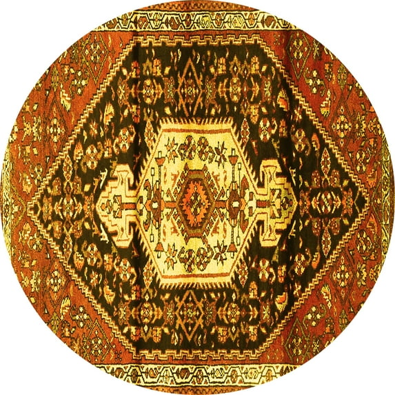 Ahgly Company Machine Washable Indoor Round Persian Yellow Traditional Area Rugs, 8' Round