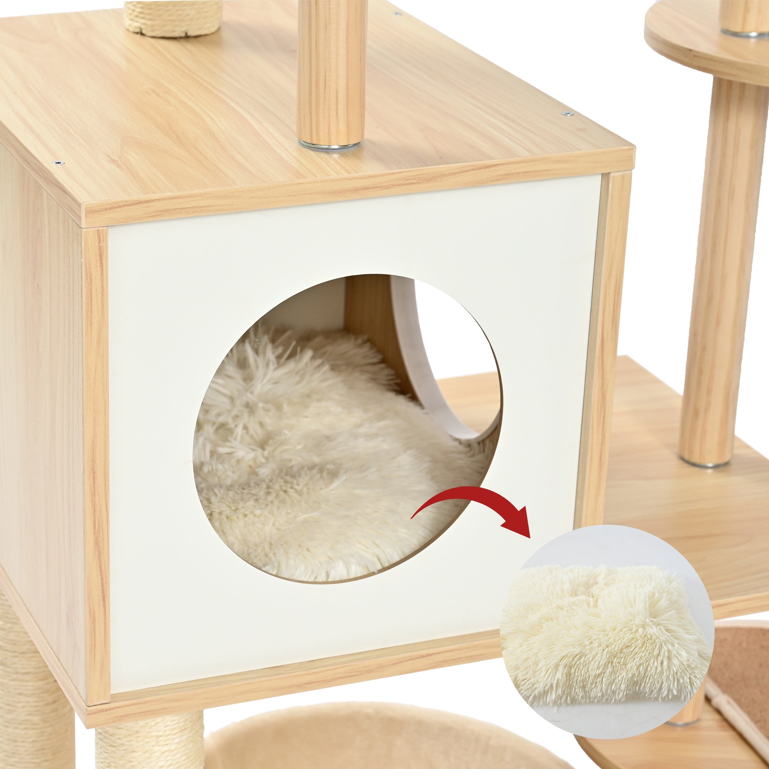 Vibrant Life 7-Level 58" Natural Wood Cat Tree with Condo and Acrylic Hammock, Beige