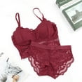 thumbnail image 4 of Elainilye Fashion Wireless Pushup Bra for Women Padded Bras with Briefs Set Comfortable Lace Breathable Bra Underwear Set,Red, 4 of 4