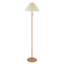 62" Wood Toned Finish Floor Lamp with Pleated Fabric Shade