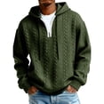 thumbnail image 2 of Quarter Zip Hoodie Men Cable Knit Zipper Hooded Long Sleeve Sweatshirt Men's Casual Solid Color Sweatshirts Dark Green 2XL, 2 of 4