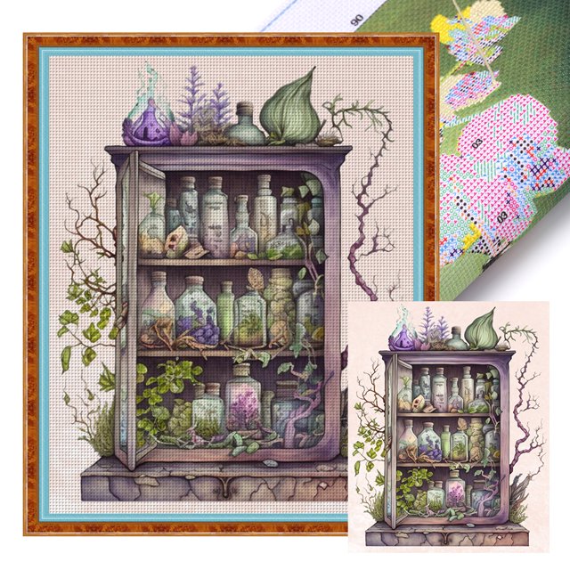 Hilo Algodón Bordado Punto Cruz Con Flores Y Hierbas 11CT 40x50cm
