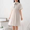 thumbnail image 2 of Piuwrlz Summer School Uniform Dresses Girls Graphic Crew Neck Dress Lapel Collar Button Princess Skirts Beige Size 13-14 Years, 2 of 7