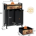 thumbnail image 2 of Laundry Hamper, Laundry Sorter 2 Section, Rolling Laundry Basket with Wheels, 2 Drawers, 2 × 14.5 Gal (55 L), Pull-Out and Removable Oxford Fabric Bags, Black and Rustic Brown, 2 of 14
