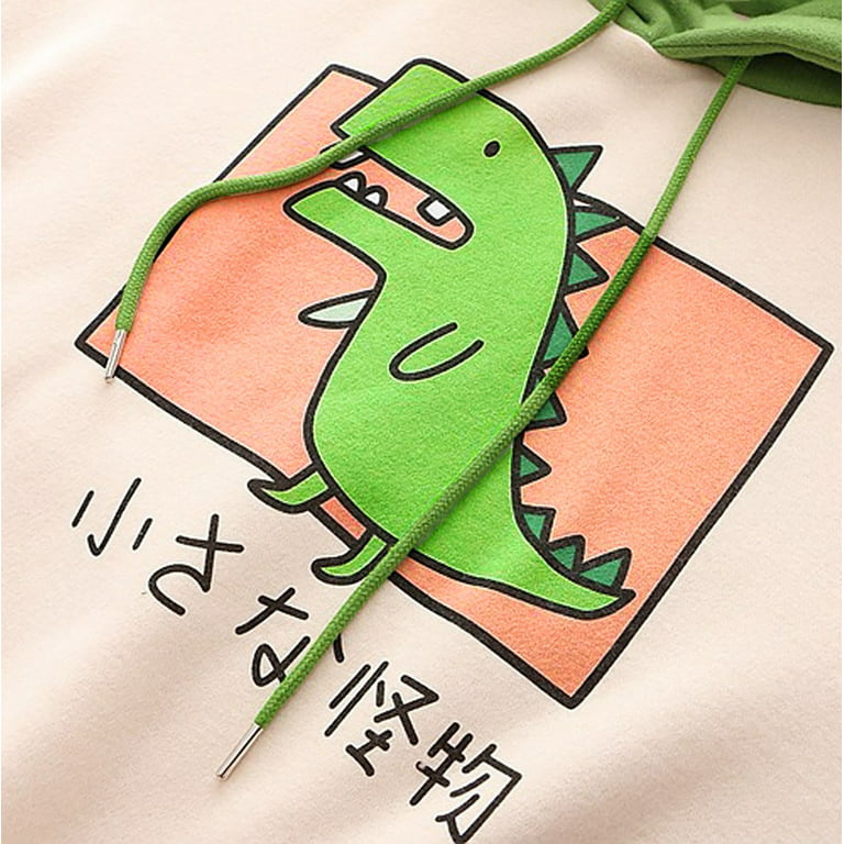 Loose Print Long Sleeve Splice Dinosaur Sweatshirt Hoodie