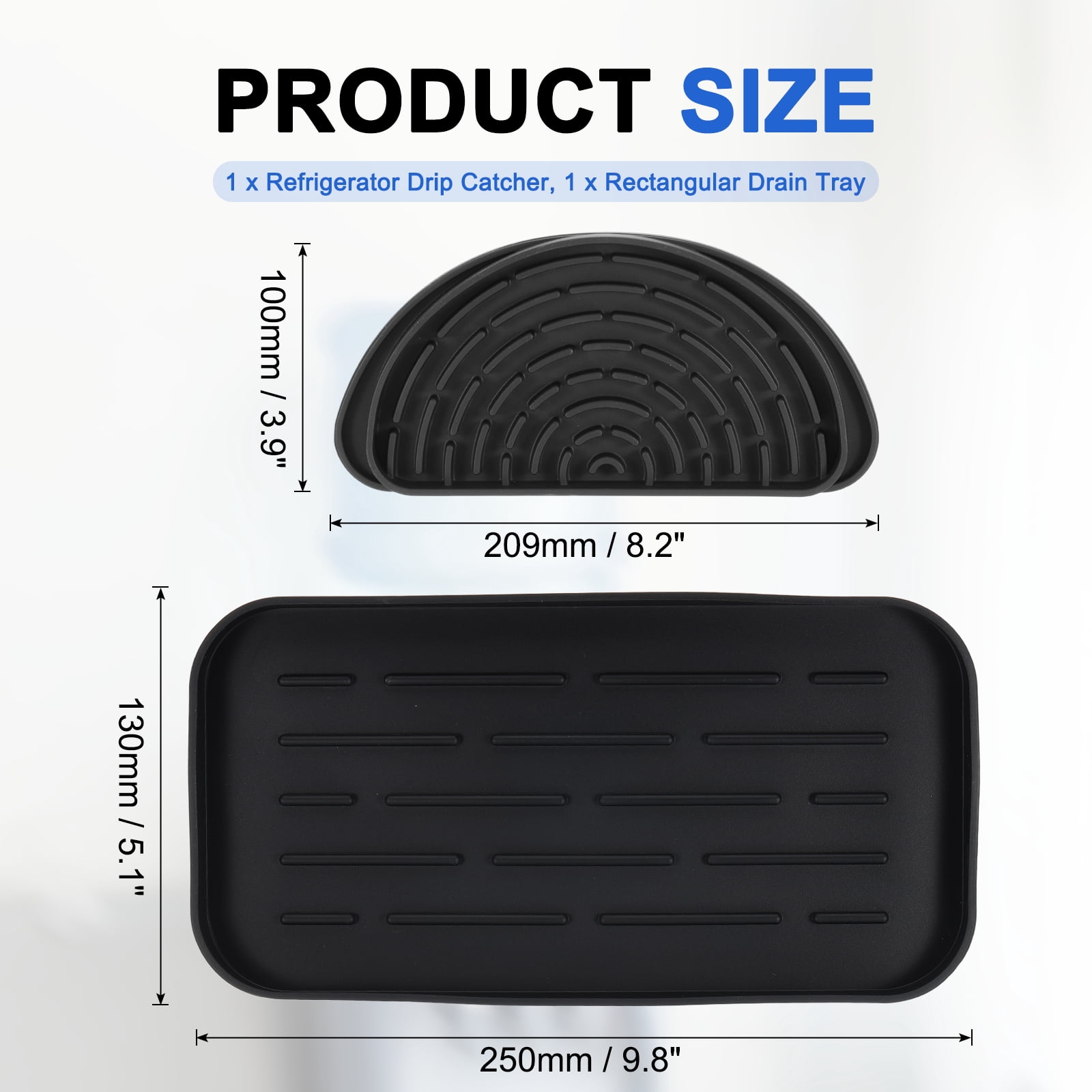 Uxcell Semi-Circular Refrigerator Drip Catcher - Non-Slip Silicone Mini Dispenser Drip Collector Fridge Spills Water Pad Catch Basin with with Rectangular Small Drain for Drainage, Black