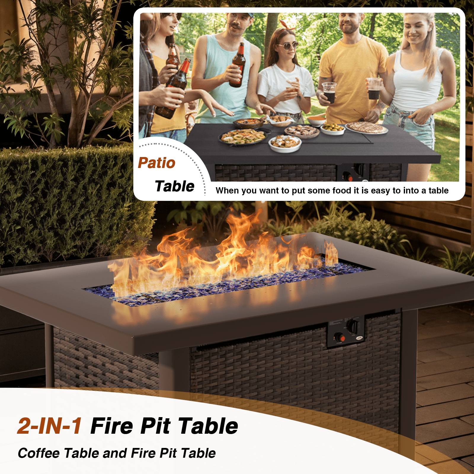 Gaildon 42'' Propane Gas Fire Pit Table 50,000 BTU Auto-Lgnition Gas Firepit, Black