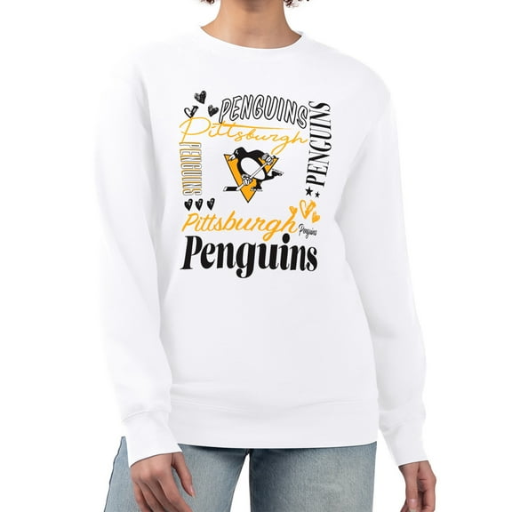 Women's G-III 4Her by Carl Banks White Pittsburgh Penguins Collage Graphic Fleece Long Sleeve Pullover Sweatshirt
