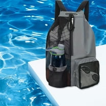 Elainilye Swim Mesh Backpack, Drawstring Gym Bag for Men/Women - Mesh Beach Swim Bags Sports Backpack with Wet Pocket&Shoe Compartment, Gray