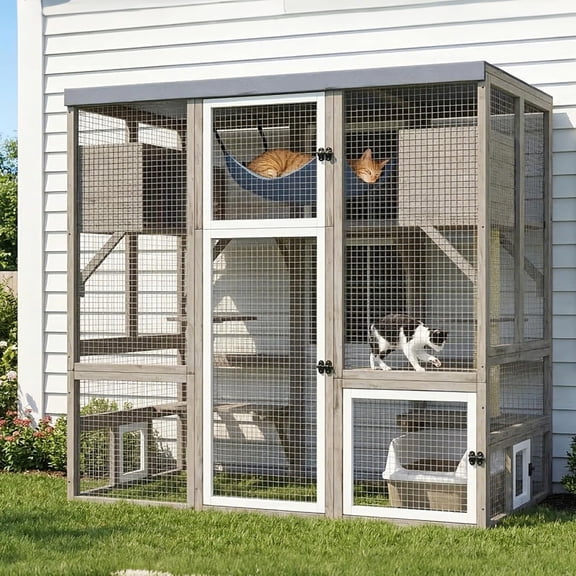 PETSCOSSET Outdoor Walk-In Catio Enclosure with Window Connection, Gray