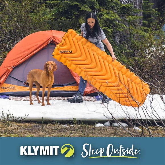 Klymit Sleeping Pad 06I2OR03C Insulated Static V Lite; Inflatable; Manual Inflation Using Breath; V-Chamber Design; Mango Orange; 30D Polyester Fabric; 20 Ounce Weight; R-Value 4.4/ASTM 1.9