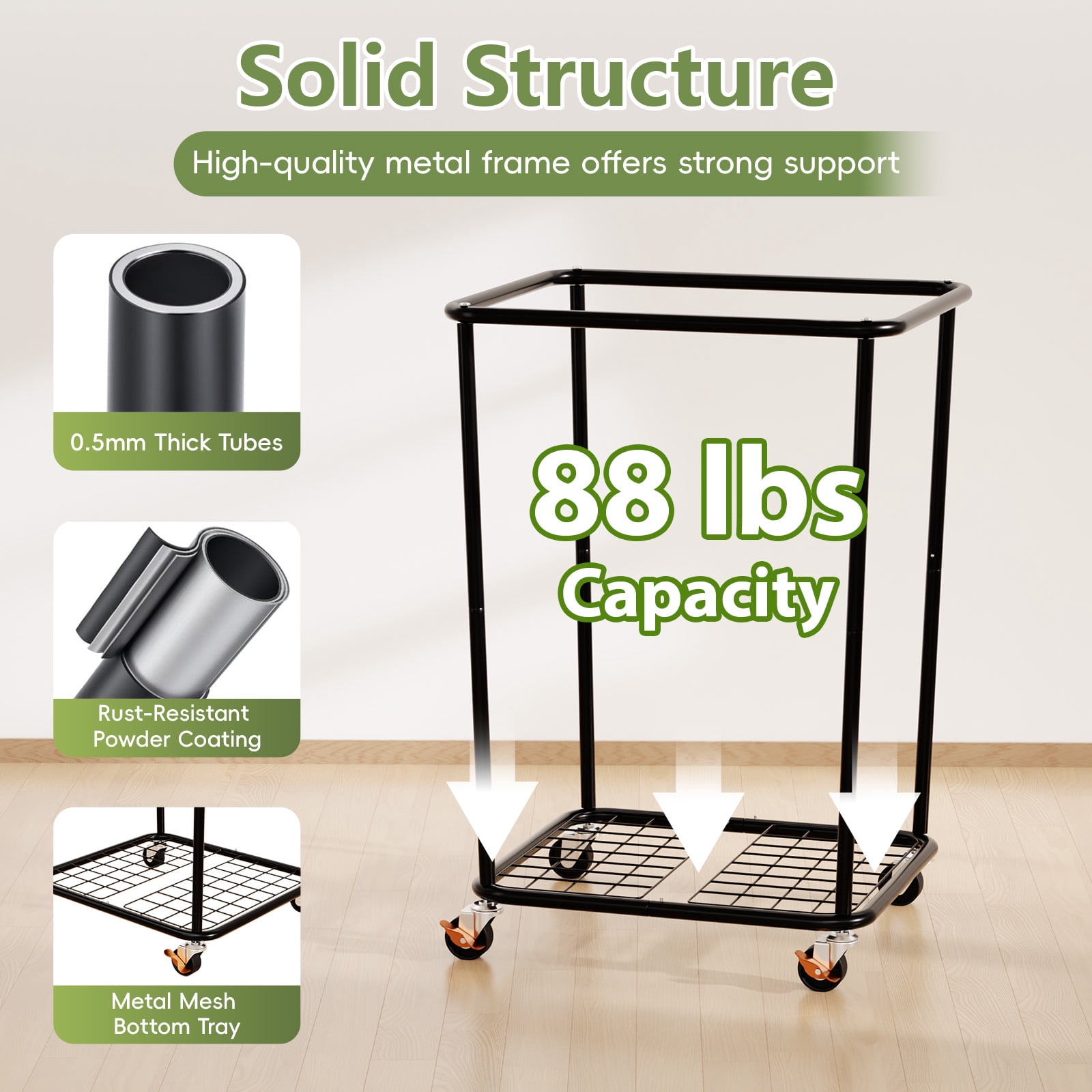 150L Laundry Hamper with Wheels, Rolling Laundry Basket with Metal Frame and Removable Bag, Large & Tall Dirty Clothes Hampers for Bedroom Aesthetic, Laundry Room, Bathroom, Dorm-Black