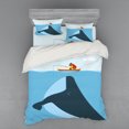 thumbnail image 2 of Whale Duvet Cover Set, Navy Themed Vintage Cartoon Design with Sun Ship and Mottos on It Work of Art, Bedding Set with Shams and Fitted Sheet, 3 Sizes, by Ambesonne, 2 of 3