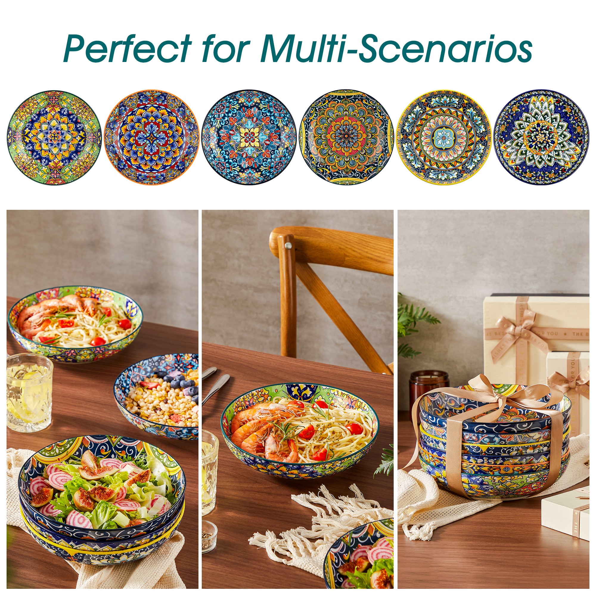 Vancasso 6-Piece Ceramic Pasta Bowl Set, Multicolor photo 2