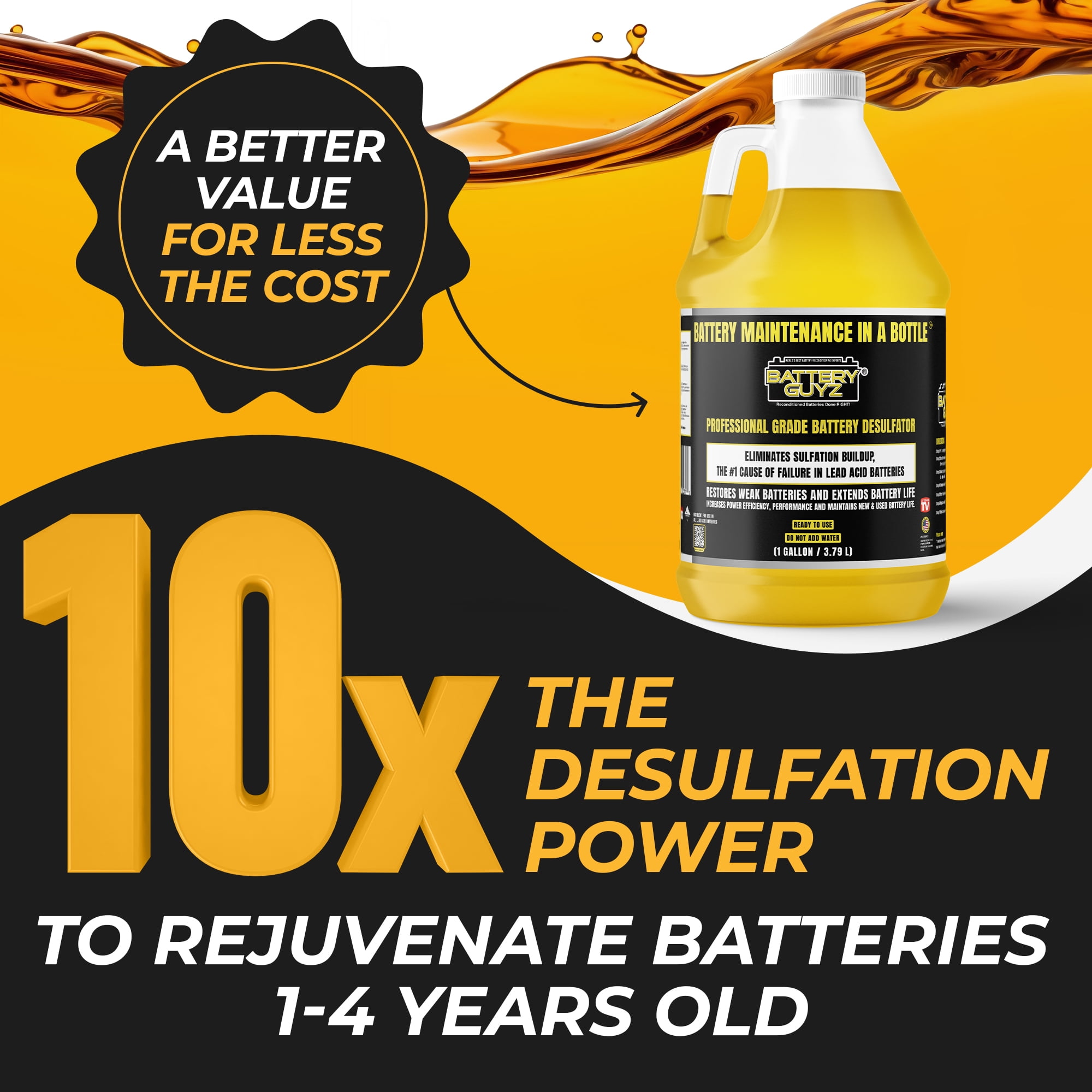 Desulfator to Extend and Renew Battery Life - Golf Cart Batteries - Battery Acid Refill - Batteries Restorer - 48v/12v/8v/6v Batteries and All Lead Acid Batteries - 1 Gallon US (3.78 L) As Seen On TV