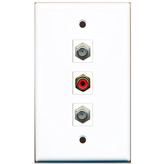 RiteAV - 1 Port RCA Red 2 Port Coax Cable TV- F-Type Wall Plate