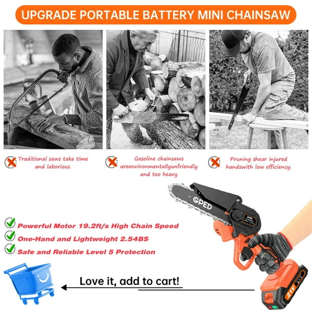 Mini Chainsaw Cordless 6 inch with 2 Battery Mini Power Chain Saw with Security Lock Electric Chainsaw Handheld Small Chainsaw for Tree Trimming