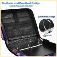 thumbnail image 4 of Zipper Binder with Shoulder Strap 2 inch 3 Ring Waterproof File Folder Organizer Bag 500 Sheet Pink and Purple Palm Leaves, 4 of 8