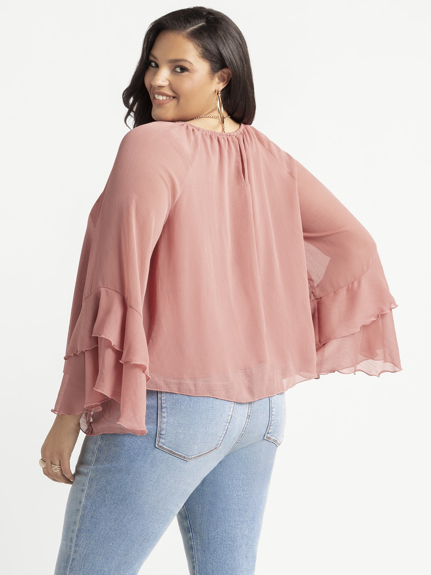 Jessica Simpson Women's Plus Elaine Ruffle Blouse with Long Sleeves, Sizes 0X-4X