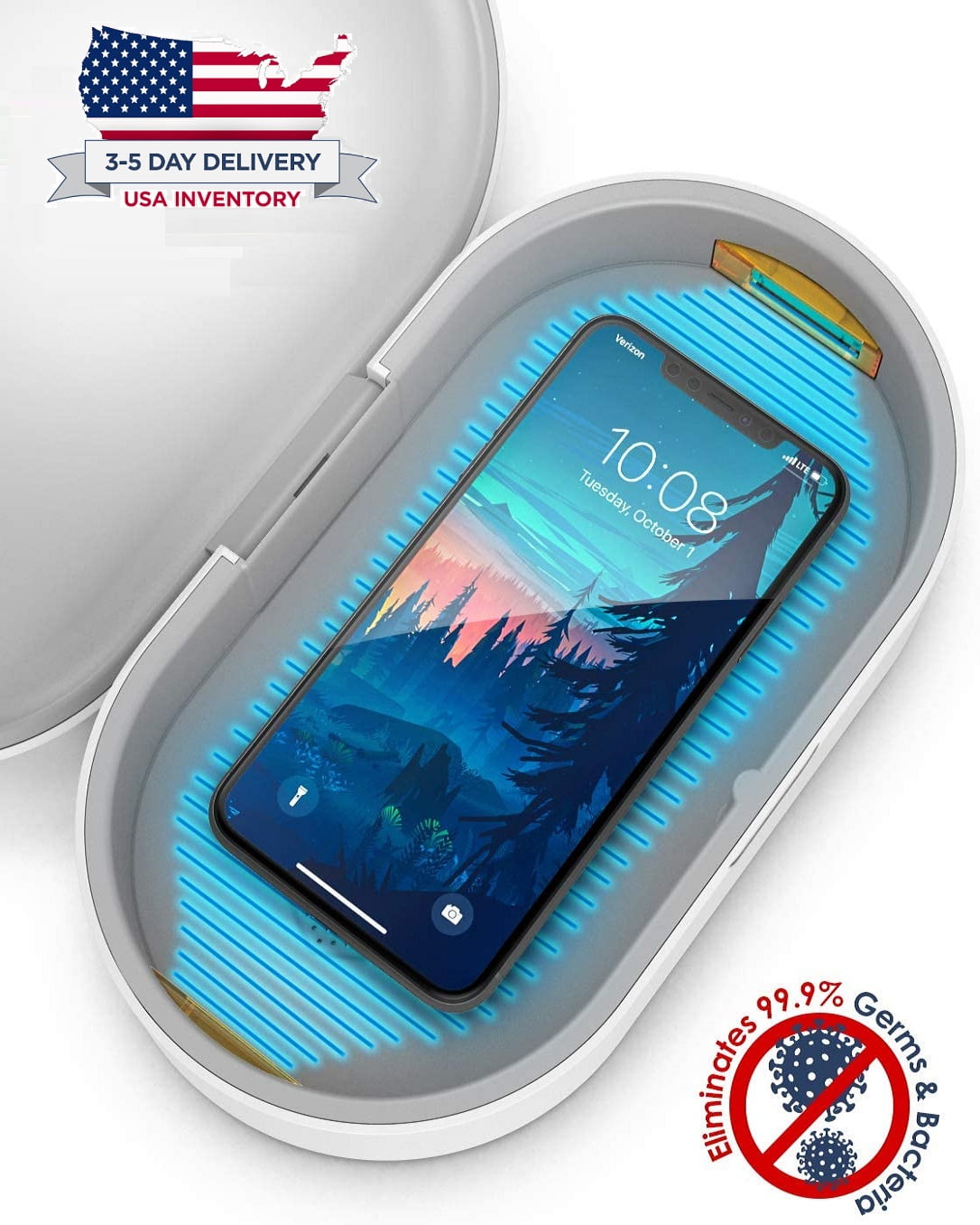 UV Phone Sanitizer Phone Cleaner, Portable UV-C Light Sterilizer Box with Wireless Charging (Kills 99.9% of Bacteria, Germs and Viruses) For Cellphone, Wallet, Keys and More
