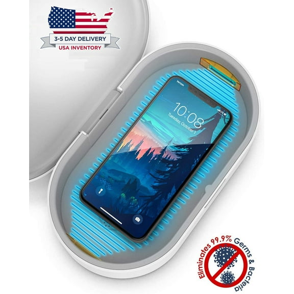 UV Phone Sanitizer Phone Cleaner, Portable UV-C Light Sterilizer Box with Wireless Charging (Kills 99.9% of Bacteria, Germs and Viruses) For Cellphone, Wallet, Keys and More