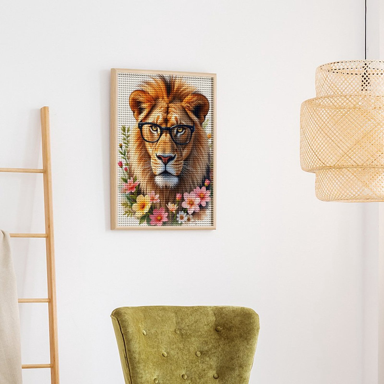 Diamond Art Kits for Adults - Lion With Glasses And Flowers 5d Diamond Painting for Adults, Diamond Art for Adults Beginners, Frameless Diamond Painting Kits for Adults for Home Wall Decor