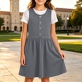 thumbnail image 5 of hotojiny Girls Solid Sleeveless Jumper Dress Button Decorative Pinafore Dress Kids Casual A-Line Tank Dress Back-to-School(Gray,13-14 Years), 5 of 8