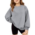 thumbnail image 2 of Resicozy Girls Sweatshirt Crewneck Solid Tops for Kids Long Sleeve Fall Winter Clothes, Casual Solid T-shirts, Teen Warm Pullover 3-15 Years Gray 140, 2 of 4
