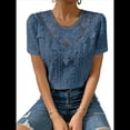 thumbnail image 3 of Blusas Tipo Túnica de Corta para Mujer, Estilo Informal, con Encaje Azul XL, 3 of 10