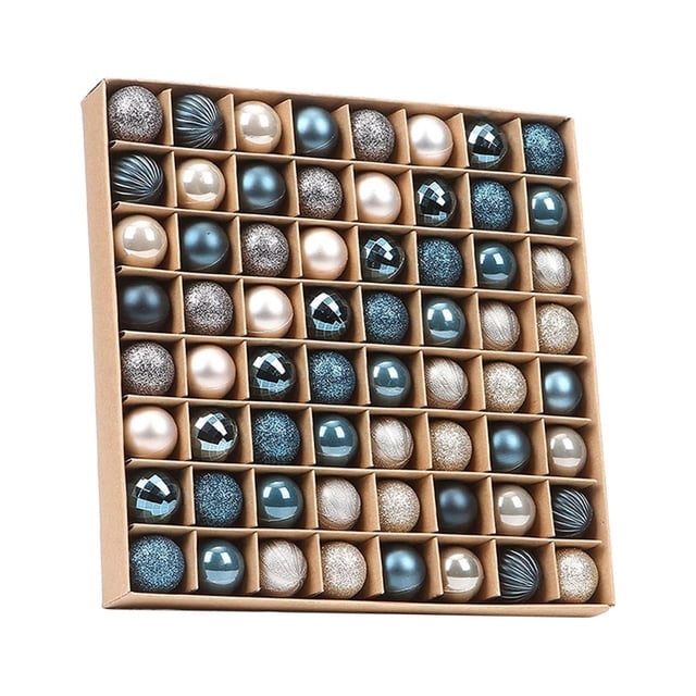 64 adornos de bolas navideñas para árbol de Navidad, colgantes DIY para nuevo azul y dorado