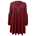 thumbnail image 6 of Besolor Casual Dresses for Women V Neck Button Long Sleeve Fall Spring Dresses Ruffle A Line Flowy Vacation Mini Dress, 6 of 7