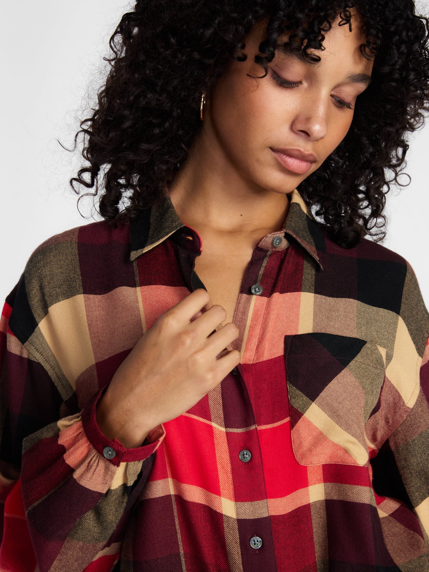 Scenario Women's Flannel Shirt with Long Sleeves, Sizes XS-XXXL