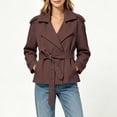 thumbnail image 7 of cocolona Cropped Trench Coat for Women Long Sleeve Collared Solid Color Waist Jacket Lined Trendy Casual Fall Tops, 7 of 7