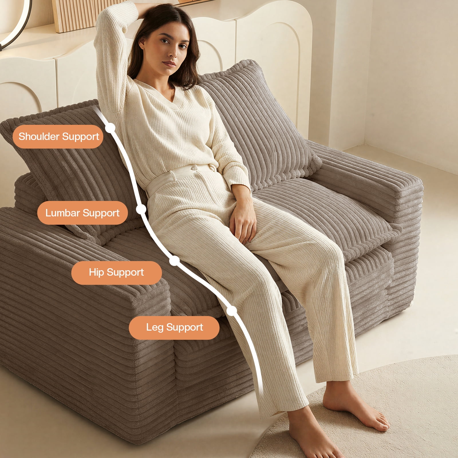 Kelyda Convertible Sofa Bed, 2 in 1 Modern Cloud Boneless Sofa Bed Loveseat Couch Sleeper Chairs for Living Room Light Coffee