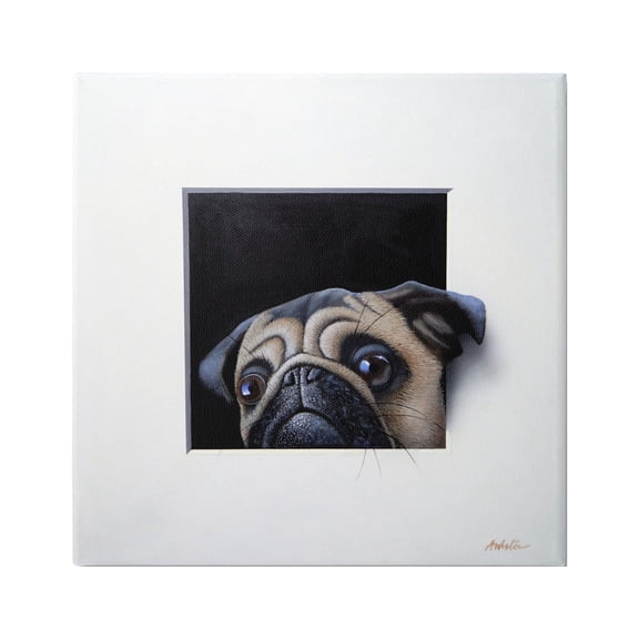 Stupell Industries Pug Peeking Optical Illusion Square Detailed Painting Painting Gallery Wrapped Canvas Print Wall Art, Design by Alan Weston