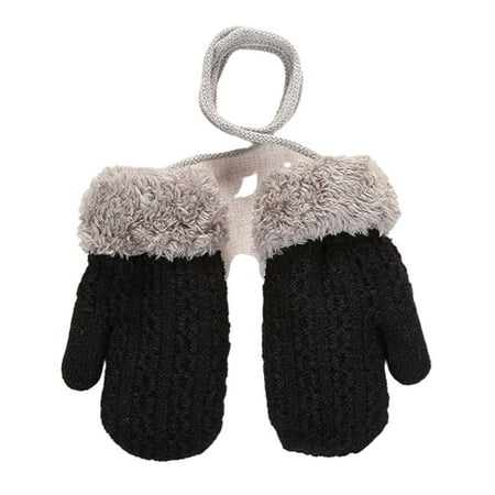 

NUZYZ Children Winter Knitted Thickened Hanging Neck 1-4 Years Old Boys Girls Gloves