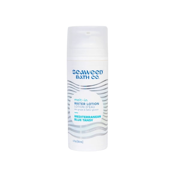 Seaweed Bath Co. Loción de agua derretida con aroma a tanaceto azul mediterráneo, 4 onzas de algas marinas cosechadas de forma sostenible, beta-glucano de uva marina