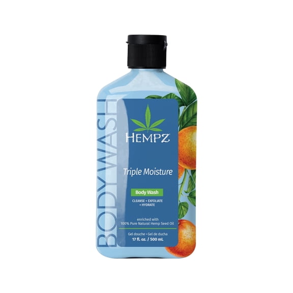 Hempz Triple Moisture 3-in-1 Exfoliating & Hydrating Body Wash with Glycolic Acid and Fresh Citrus Scent, 17 fl oz